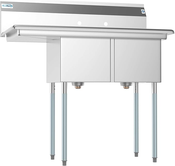 KoolMore 2 Compartment Stainless Steel NSF Commercial Kitchen Prep & Utility Sink with Drainboard - Bowl Size 14" x 16" x 11"