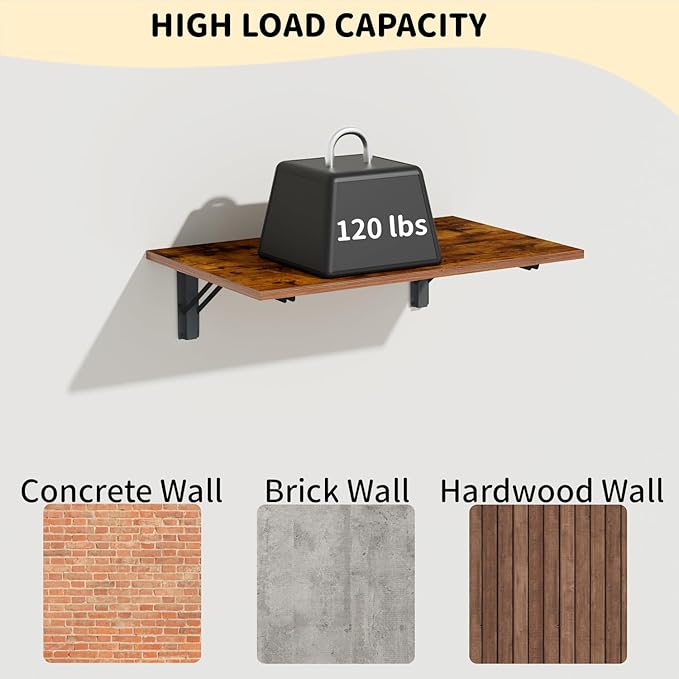 GOYLSER Wall Mounted Folding Table Floating Desk for Small Spaces, Fold Down Laundry Wall Table with Brackets
