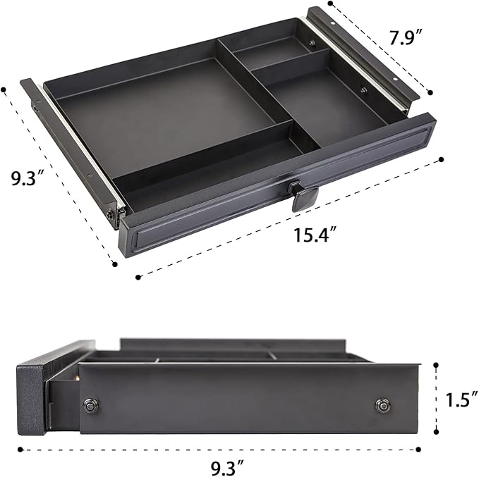 GOME Under Desk Slide out Pencil Drawer with Space Divider Design for Storing Pencil and Office Accessories, Underdesk Pull out Tray Organizer Mounted for Sit Stand Workstation