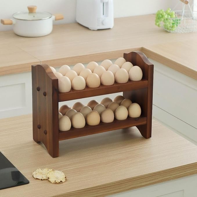 Egg Holder Countertop, Egg Storage and Egg Container for 36 Eggs, Fresh Egg Holder Countertop, Stackable Shelf Display Holder for Kitchen,Cute Egg Holder with Rustic Style, Light Brown