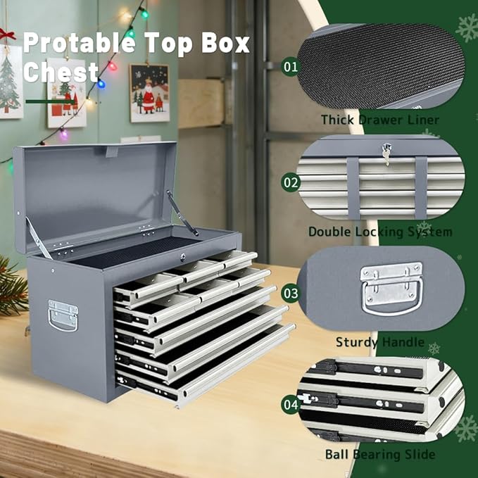 13-Drawer Rolling Tool Chest with Double Doors, 2 in 1 Detachable Rolling Tool Chest with Drawers, Mobile Tool Cabinet Combo, Metal Large Lockable Tool Box for Garage Workshop (Gray)