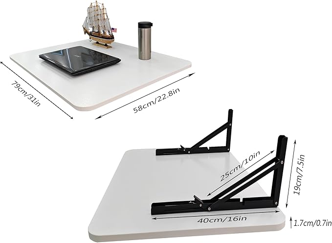 31 "x22.8 Wall Mounted Folding Table with Foldable Bracket, Suitable for Folding Tables on Balconies, Laundry Rooms, Kitchens, Home Offices, bedrooms, and Living Rooms (White)