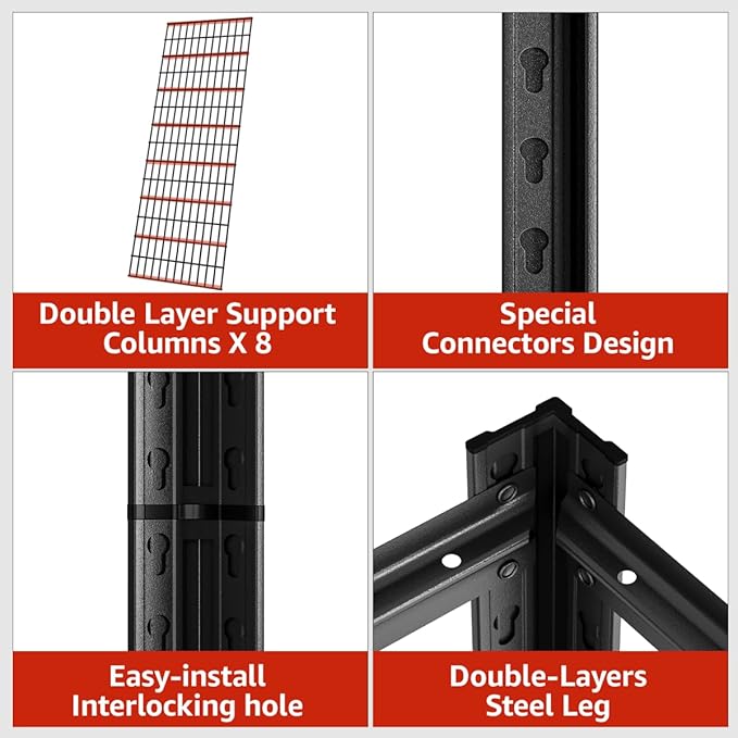 48" W Father&I Industrial Heavy-Dudy Garage Shelving Units/Systems: Metal 5-Tier Storage Shelves Adjustable for Basement/Closet/Tote/Kitchen/Pantry Organization, 84" H*48W *24" D, Black