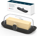 KITCHENDAO Airtight Butter Dish with Lid for Countertop and Refrigerator Door Shelf, Butter Holder with One Press to Open/Close Secure Latching Buckle, Butter Keeper for West/East Coast Butter (Black)