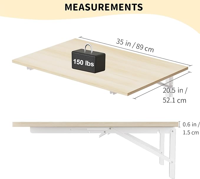 GOYLSER Fold Wall Mounted Table Folding Worktable, Addition to Garage/Home Office/Laundry Room/Home Bar/Kitchen & Dining Room