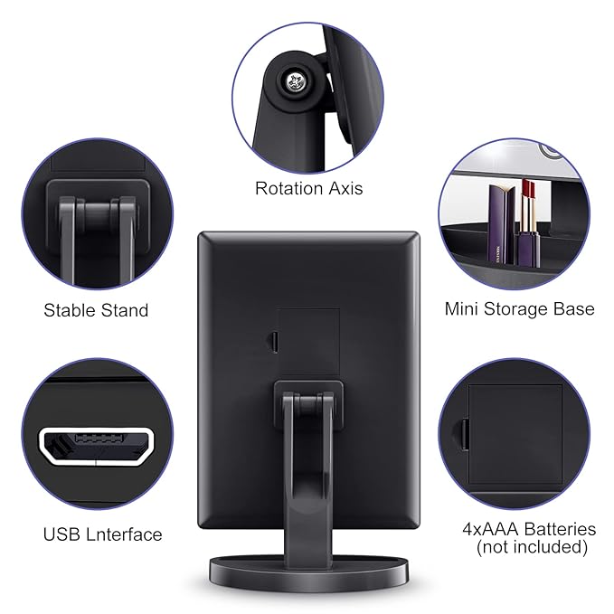 HUONUL Makeup Mirror Vanity with Lights, 2X 3X 10X Magnification, Touch Control, Trifold Mirror, Dual Power Supply, Gifts for Women, Wife, Mom, Teengirls(Black)