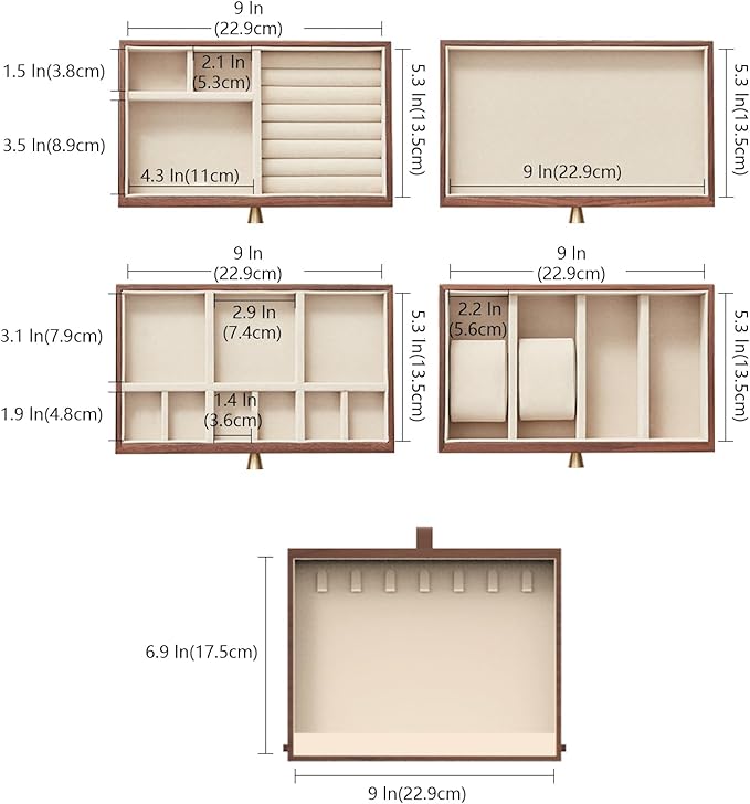 Black Walnut Wooden Jewelry Box for Women 4 Layer with Glass Lid and Pull-out Necklace Storage Layer Watch Necklace Ring Earring Storage,Christmas Gifts