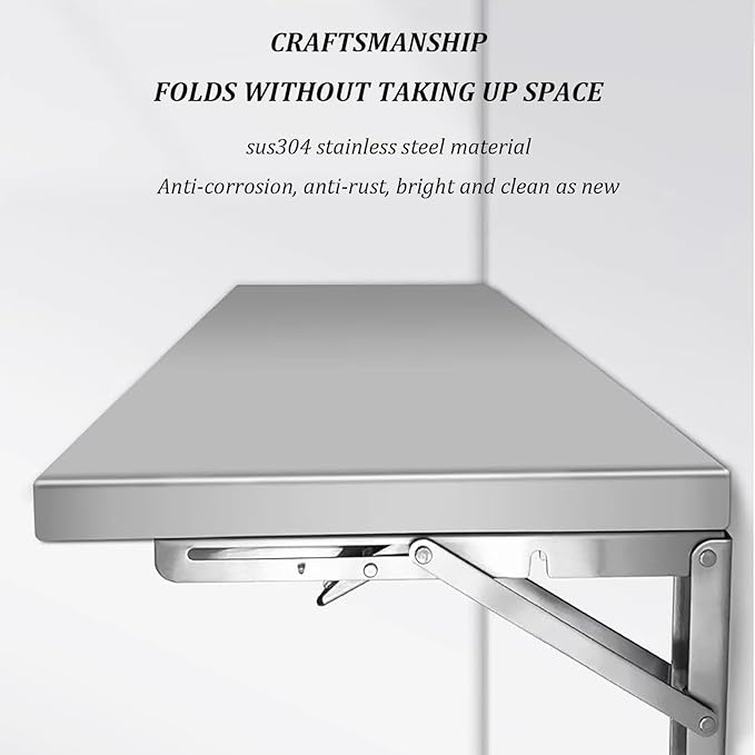Stainless Steel Folding Wall Shelf,Stainless Steel Wall Mount Folding Table, Wall-Mounted Folding Table,for Laundry Room,Kitchen, Restaurant,Folding Design,Space Saving. (Size : L60*W30cm)