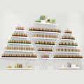 Elegant Gold Wall Mounted Nail Polish Rack - Set of 6 Triangular Cosmetic Display Shelves for Essential Oil Bottles, Organize Your Lipsticks and Perfumes in Style at Home or Salon (White)