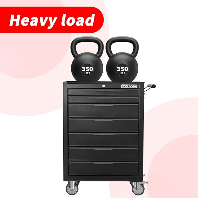 7-Drawer Rolling Tool Chest with Locking Wheels & Drawers, 13" D x 24.2" W x 34" H Mobile Tool Storage Cabinet, Heavy-Duty Garage Organizer w/Ergonomic Handle