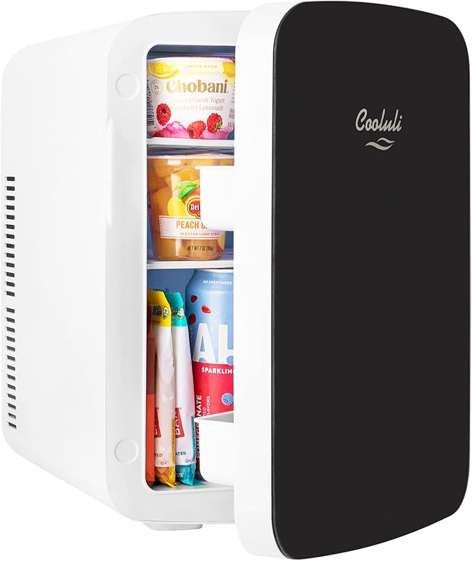 Cooluli 15L Mini Fridge for Bedroom - Car, Office Desk & College Dorm Room - 12v Portable Cooler & Warmer for Food, Drinks, Skincare, Beauty & Makeup - AC/DC Small Refrigerator with Glass Front, Black