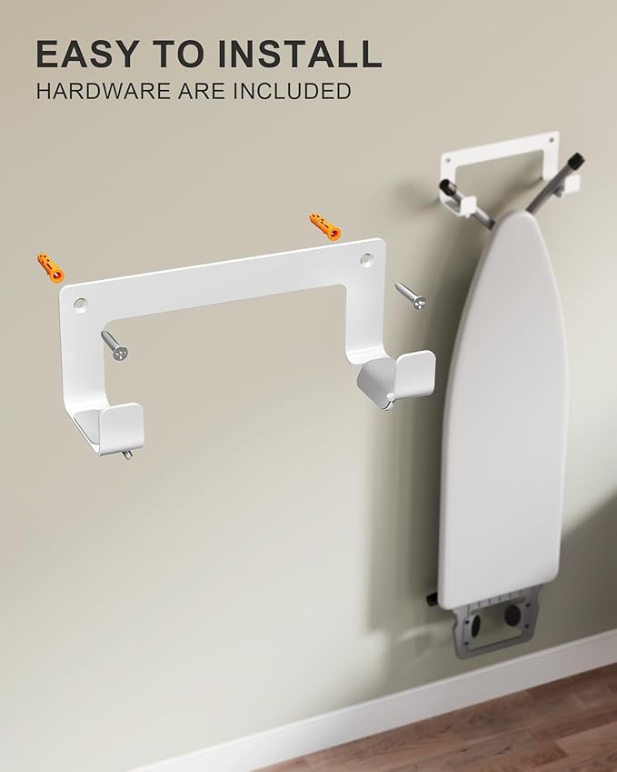 Ironing Board Holder Wall Mount Stainless Steel, Y T Leg Ironing Board Hanger Wall Mount for Laundry Room, Iron Board Hooks for Wall Heavy Duty, White