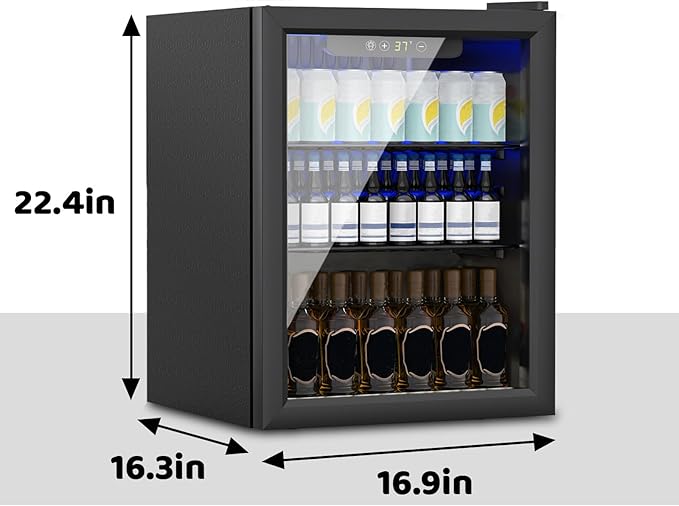 Compact 70 Can/1.7Cu.Ft Mini Fridge For Soda, Beer Or Wine, Portable Small Beverage Refrigerator With Digital Display&Removable Shelves &Reversible Glass Front Door For Office, Dorm, Bar