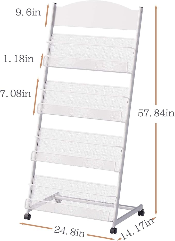 lesolar Floor-Standing Magazine Rack 4-tier Newspaper Holder Book Display Shelf Brochure Display Stand Floor Suitable for Exhibitions Shopping Malls Hospitals Offices School（Silvery