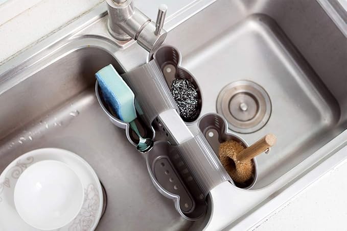 Sink Caddy Sponge Holder Soap Holder, Eunion Plastic Saddle Faucet Caddy Desk Organizer Pen Holder