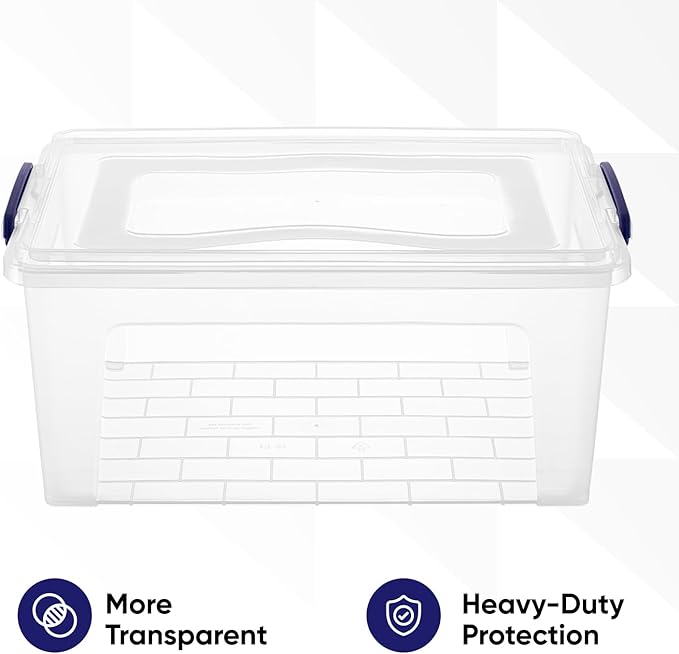 Superio Clear Storage Bins with Lids, 28.5 Quart BPA Free Plastic Containers, Transparent Boxes for Organizing, Stackable Crates, Organizer Totes for Home, Office, School, and Dorm