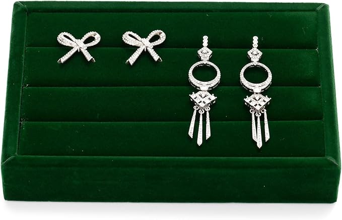 Green Velvet Jewelry Display Tray for Rings 3-Slot Jewelry Ring Organizer Small Tray for Women, Retail Store Showcase
