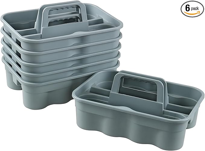 6-Pack Plastic Shower Caddy Tote, Portable Storage Caddy Basket Organizer with Handle, Commercial Caddy Tray Tool Organizer Bucket
