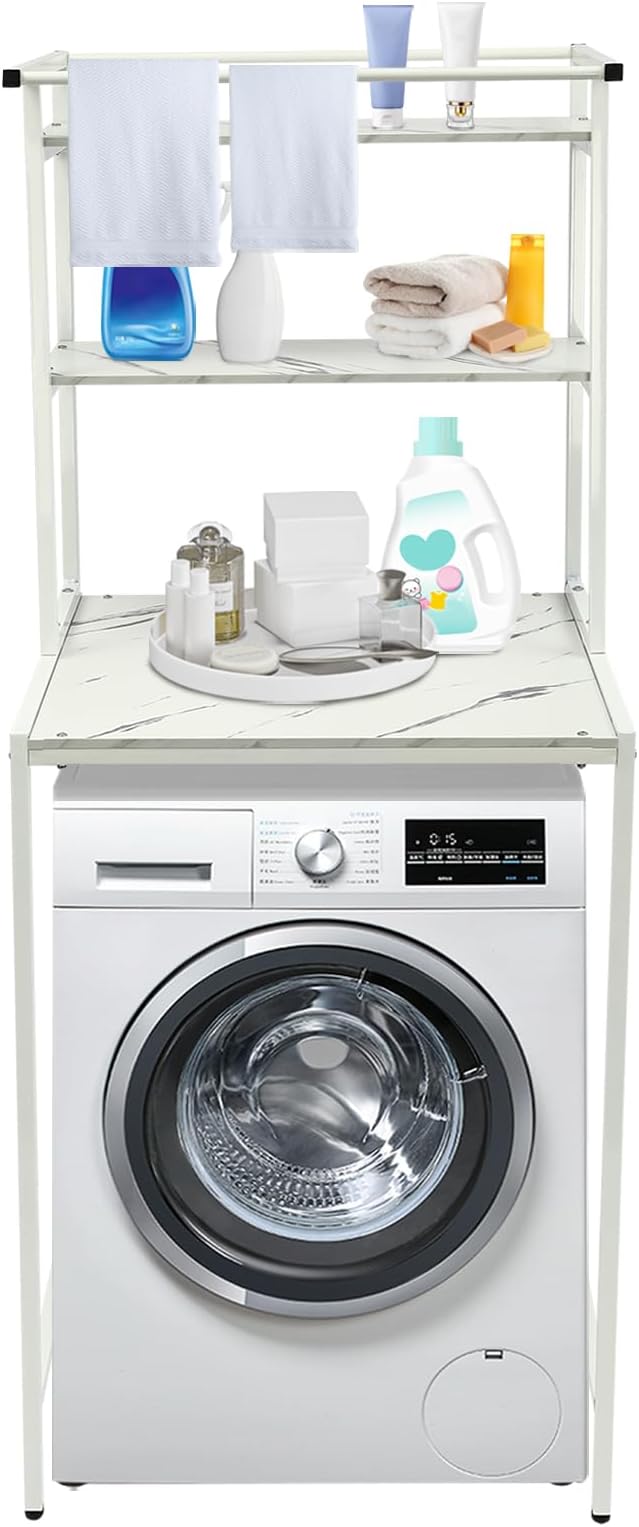 Gdrasuya10 White Over The Washer & Dryer Storage Shelves, 3 Tier Washing Machine Storage Shelf Utility Rack Standing Laundry Storage Shelf Organizer Save Space for Laundry Room