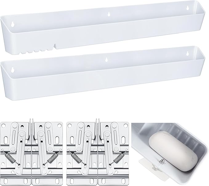 Umigy 2 Pack 24" Tip Out Tray for Sink with 2 Pairs of Hinges Front Sink Drawer Tip Out Tray Kit False Drawer Front Clips Flip Sponge Holder for Kitchen, White