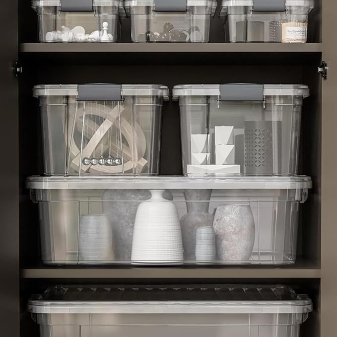 Superio Storage Bins with Lids- Clear Boxes for Organizing, Stackable Plastic Containers- BPA Free, Non-Toxic, Odor Free, Organizer for Home, Office, Dorm (6 Pack, 14.25 Qt)