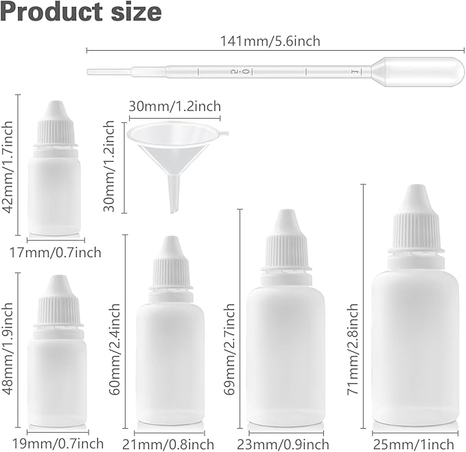 10PCS White Plastic Empty Squeezable Dropper Bottles Portable Eye Liquid Small Refillable Containers with Screw Cap and Plug (white, combination)