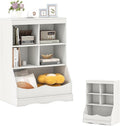 Storage Organizer, Small Bookcase w/ 4 Open Cubes & 1 Bottom Compartment, Anti-Tipping Device, Foot Pads, Low Cube Bookshelf for Bedroom, Living Room, Playroom, Study, Small Spaces (White)