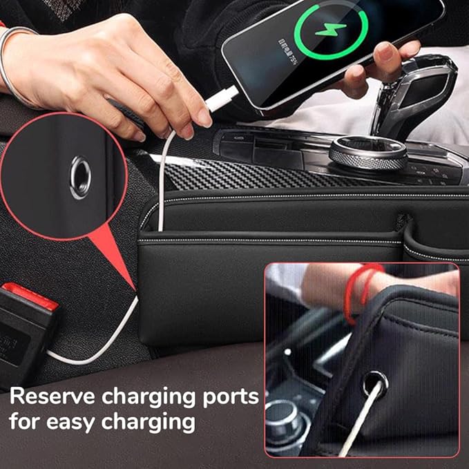 Car Leather Cup Holder Gap Bag,2025 Upgrade Car Storage Box with Cup Holder,Seat Storage Box Gap Filler Organizer for Glasses Phone Keys and Cards (Red, Passenger Seat)