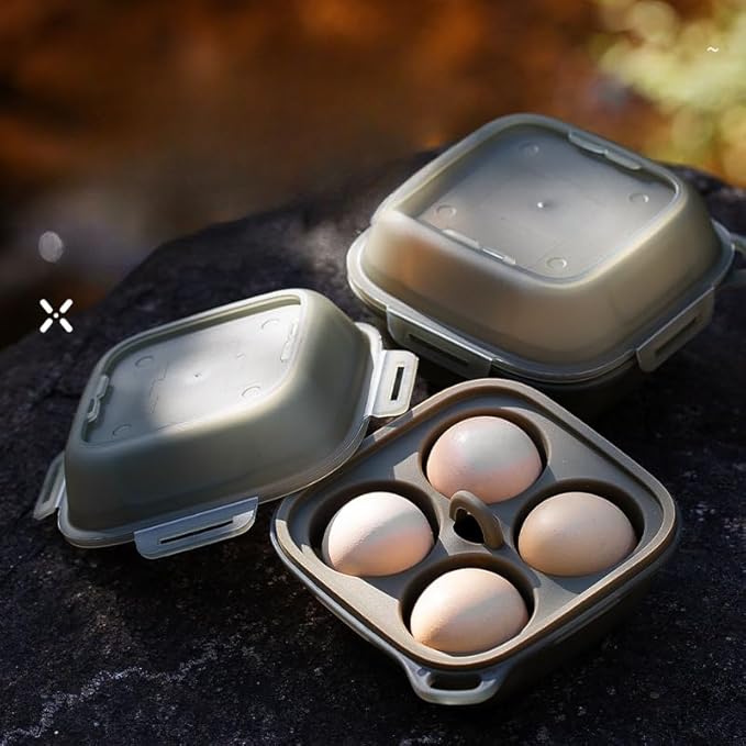 4 Girds Egg Holder Container - Portable Camping Carrier Egg Holder, PP Silicone Crush-Resistant Protection, for Camping Picnic Travel Outdoor Refrigerator Kitchen