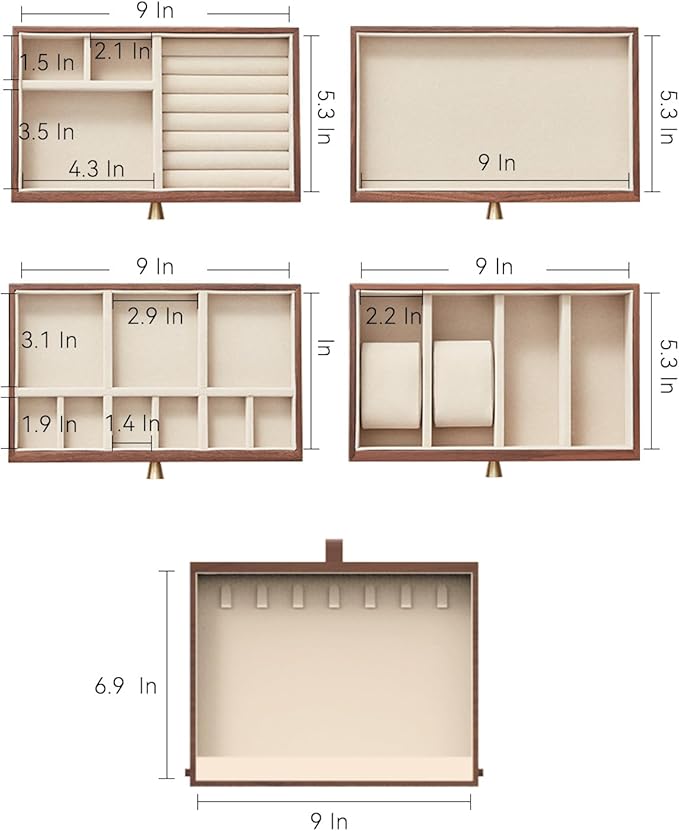 CHOSIN Black Walnut Wooden Jewelry Box for Women, Wood Jewelry Organizer 4 Layer with Glass Lid and Pull-out Necklace Storage Layer, for Watch Necklace Ring Earring Storage Christmas Gifts