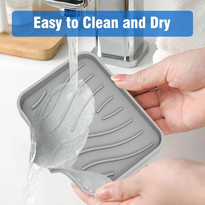 3-Pack Silicone Soap Dish Set – Bar Soap Holder with Self-Draining Design, Easy-Clean Tray for Shower, Bathroom, Kitchen, and Tub (Gray)