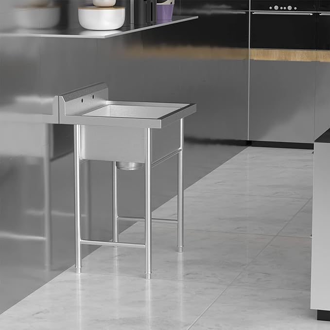 VINGLI Upgraded 28" Free Standing 304 Stainless Steel Utility Sinks for Laundry Room with Backsplash, Industrial Garage Sink Commercial Sink for Restaurant, Workshop – 28" W x 24" D x 40.2" H
