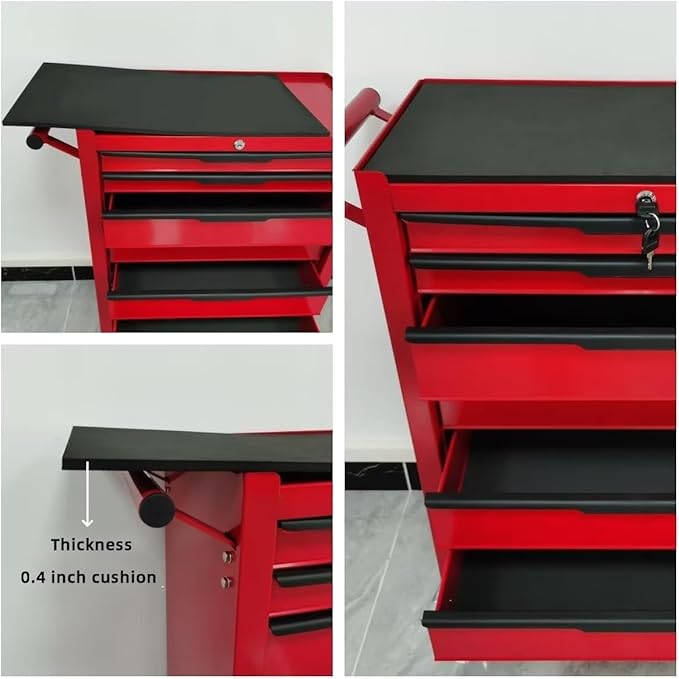 7-Drawer Rolling Tool Chest with Locking Wheels & Drawers, 13" D x 24.2" W x 34.6" H Mobile Tool Storage Cabinet, Heavy-Duty Garage Organizer w/Ergonomic Handle