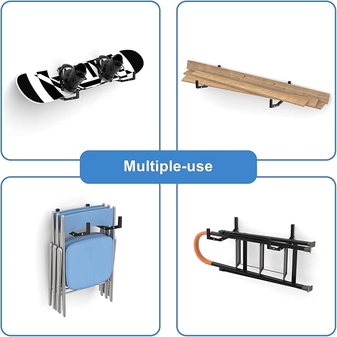 WALMANN Wall Mount Kayak Storage Rack, Kayak Hooks for Garage Wall Hangers for Kayak, Surfboard, Skiis, Snowboard, Paddle Board