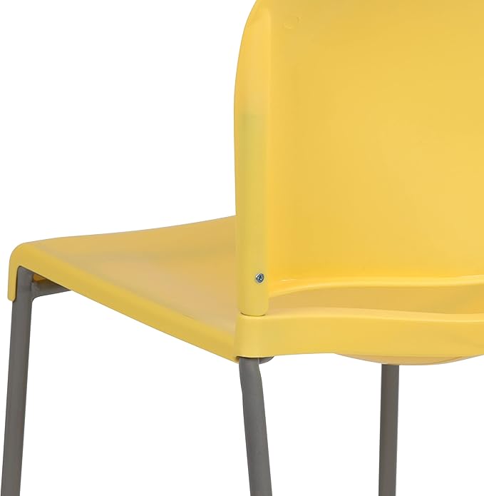 Flash Furniture HERCULES Series 880 lb. Capacity Yellow Full Back Contoured Stack Chair with Gray Powder Coated Sled Base