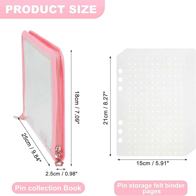 CAPASTEC Pin Bag, Portable Pin Display Book, Ideal for Pins, Brooches Storage, Pink White