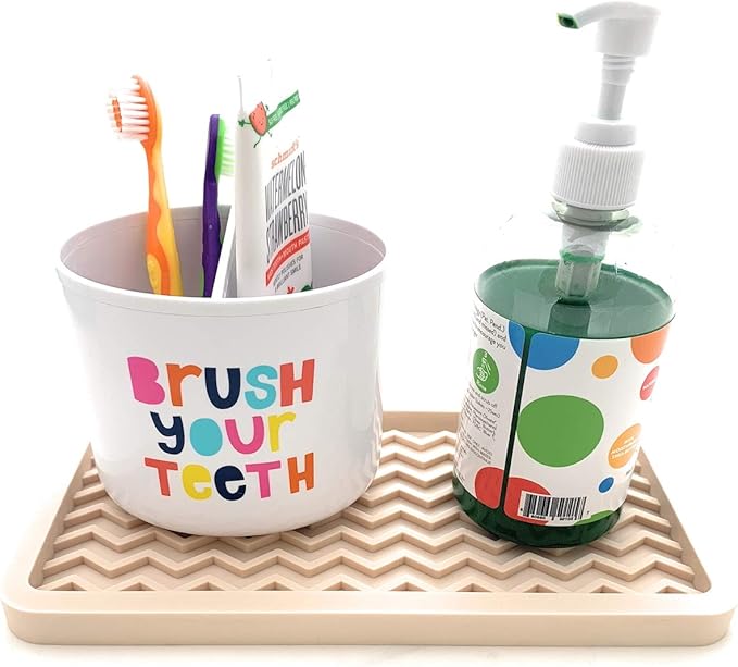 Happitasa Silicone Kitchen Sink Organizer Tray, Sponge Holder and Countertop Protector | Bathroom and Kitchen Soap Dish and Dispenser Tray (Sand Dollar, 10" x 5.25", 10.3 Ounces, Zigzag)