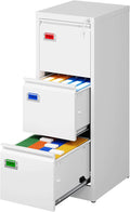 3-Drawer File Cabinet with Lock, 16.3" Deep Vertical Filing Cabinets, Metal File Cabinets for Home Office, Anti-Tip 3 Storage Drawers for Letter/Legal/A4/F4 Size (Assemble Required, White)