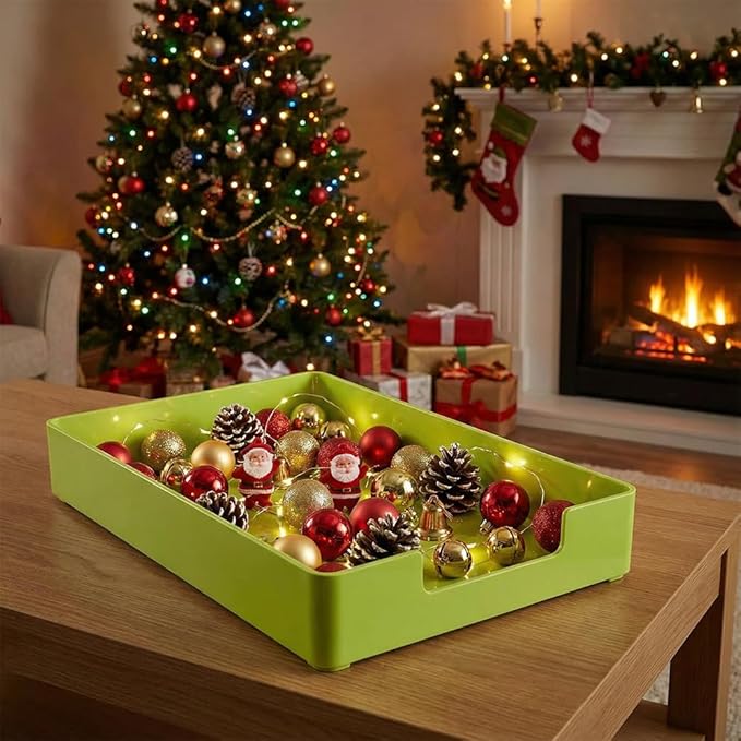 Letter-Size Tray, 2PCS A4 Plastic Stackable Paper Tray, Desk Drawer Organizer for Office, School, Home Storage, and Storage Containers for Christmas Ornaments, Gift Wrap (2X Green)