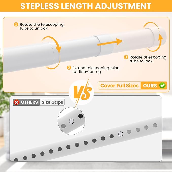 2 Pack Closet Rods for Hanging Clothes, 17-69 Inch No-Cut Stepless Adjustable Closet Rod, 1.3 Inch Heavy Duty Metal Closet Hanging Rod with Brackets, White Closet Bar for Closet, Laundry Room, RV