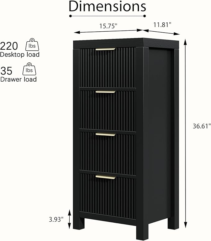 Modern Solid Wood Chest of Drawers, Multifunctional Large-Capacity Storage Drawer Cabinet, Dresser Organizer with Metal Handle, for Hallway, Entryway, Black