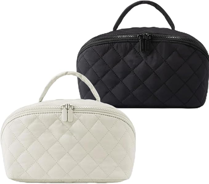 Travel Makeup Bag, Wide Open Expandable Lay-Flat Cosmetic Case, Padded Organizer for Toiletries & Brushes Large Capacity with Compartments