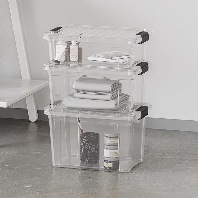 Superio Clear Storage Box with Lid, 3.5 Quart Plastic Container Bins for Organizing, Stackable Crates, BPA Free, Non Toxic, Odor Free, Organizers for Home, Office, School, and Dorm