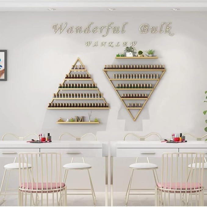 Wall Mounted Shelf Nail Polish Bottle Display Rack, Triangular Essential Oil Perfume Storage Rack, Multifunctional Hanging Salon/Beauty/Nail Shop Organizer Perfume Holder(Size:4,Color:Gold)