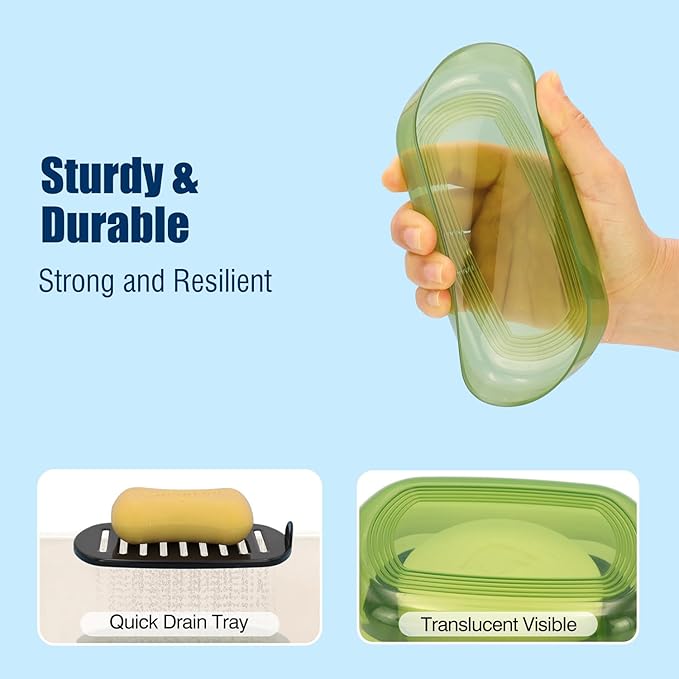Shampoo Bar Holder Travel Case for Two Bars – Compatible with Kitsch Solid Shampoo & Conditioner Bars, Large Soap Container for Bathroom or Travel (Green Style A-Large)