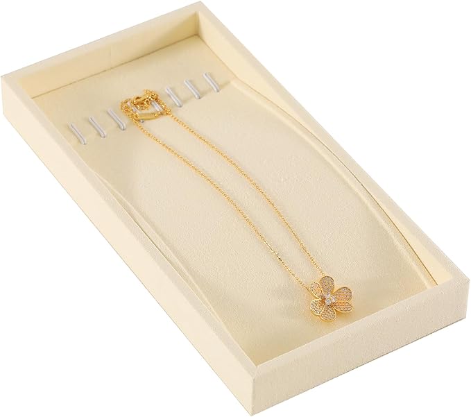 Dark Blue Jewelry Display Tray Ring Necklace Earring Bangle Organizer Multifunctional Storage Case for Jewelry Showcase (Long Necklace Tray(beige))