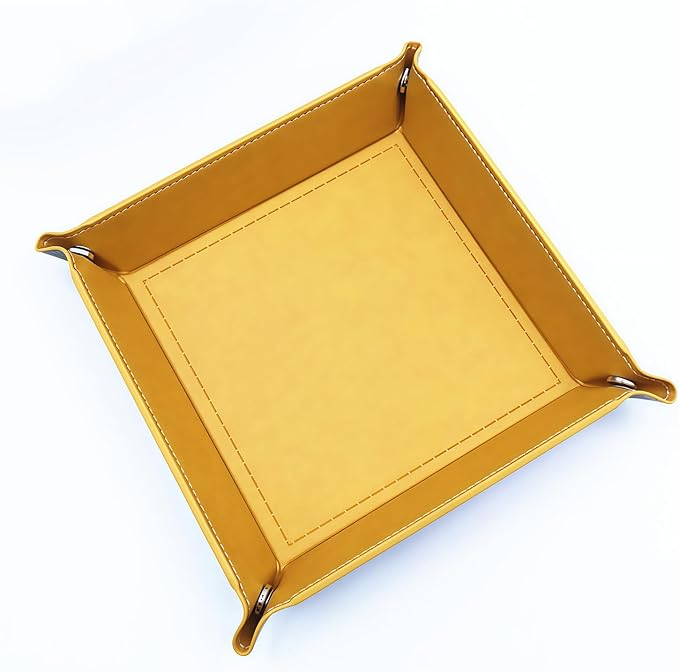 siduater Valet Tray Desktop Storage Organizer – Vegan Leather Catchall Tray Bedside Vanity Tray Nightstand Caddy Holder for Remote Controller, Watch, Keys, Phone, Wallet, Coin, Jewelry, Yellow