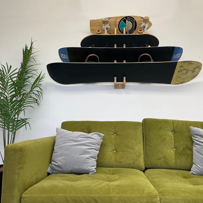 COR Surf Skateboard & Snowboard Wall Mount Display - 4 Board Indoor Rack Made with Sustainable Bamboo