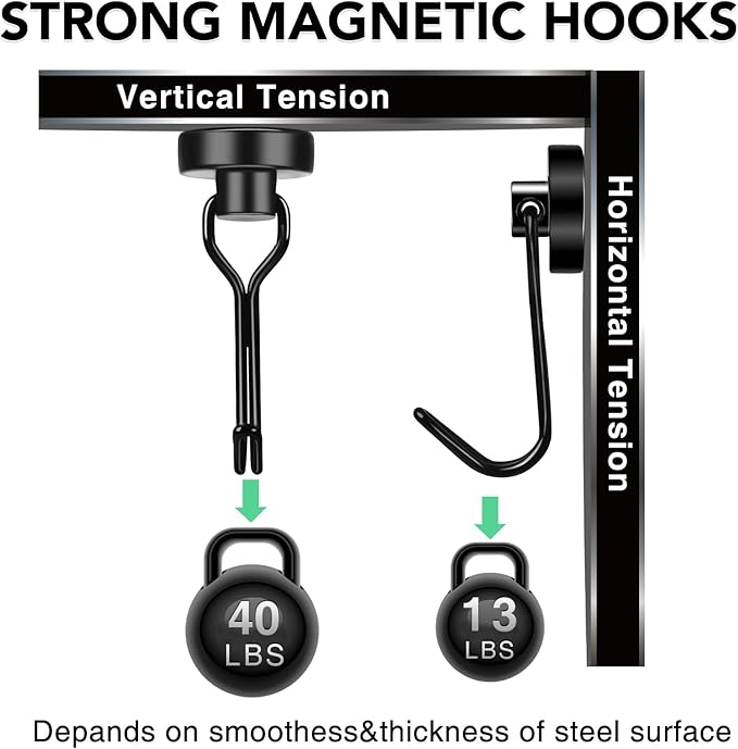MIKEDE Magnetic Hooks 4 Pack, 40Lbs Heavy Duty Neodymium Magnet Hooks Black Magnetic Swivel Hooks for Hanging, Rust Proof Strong Magnets with Hook Magnetic Metal Hanger for Storage