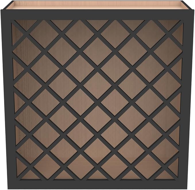 Solid Wood RTA Wine Bottle Rack Wall Cabinet with Lattice Panels - Bottle Holder Storage for Bar, Pantry, or Wine Cellar - Mocha finish Countertop Solution (Charcoal Black, 24'W 12'D 30'H)